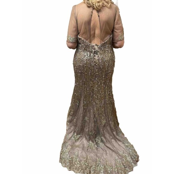 Sarafia Haute Couture Dress Size 18 Gold Color Formal Long For Women Adjustable - Picture 9 of 11